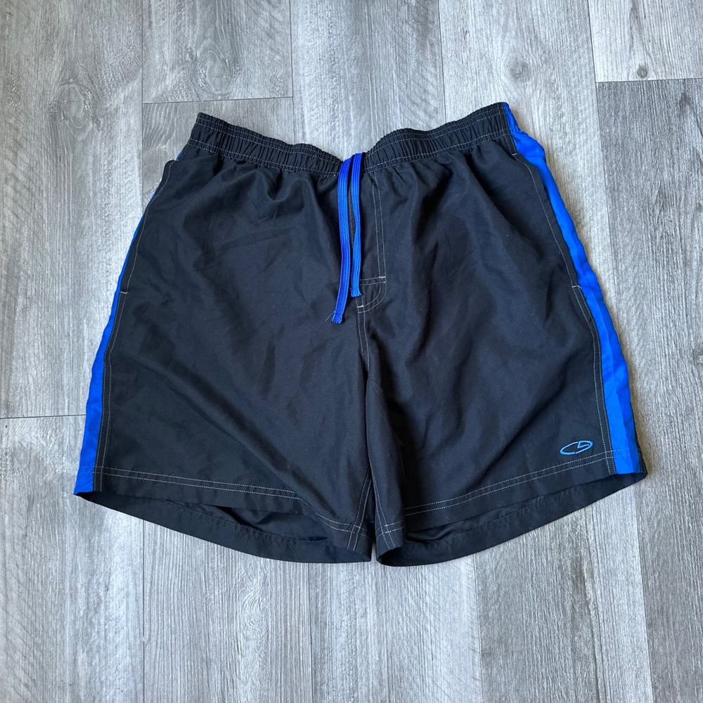 Vintage Y2K Champion Black Blue Stripe Swim Trunks Athletic Shorts Men's Large